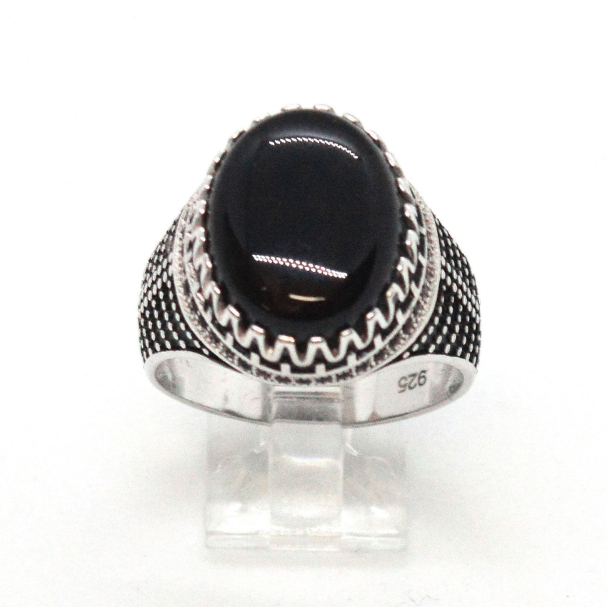 (2-5274-h9-2) Sterling Silver Men's Oval Black Onyx Ring.