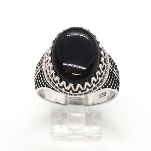 (2-5274-h9-2) Sterling Silver Men's Oval Black Onyx Ring.