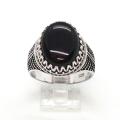 (2-5274-h9-2) Sterling Silver Men's Oval Black Onyx Ring.