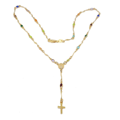 (1-3308-h4) Gold filled Multicolor Rosary Style Necklace, 18"