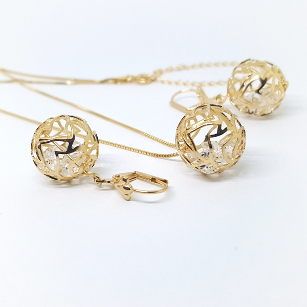 1-6014-h2 Gold Filled Caged CZ Necklace and Earrings Set.