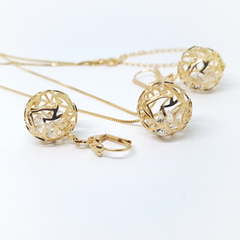 1-6014-h2 Gold Filled Caged CZ Necklace and Earrings Set.