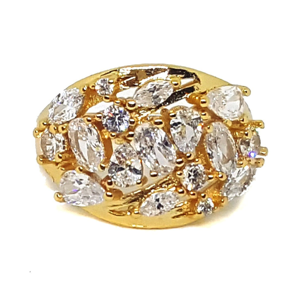 (1-3143-h5) Gold Overlay CZ Cluster Ring.