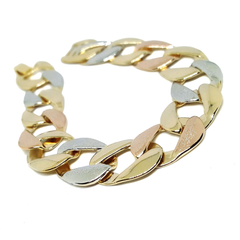 (1-0975-h5) Gold Overlay Three Tone Over-sized Bracelet, 7-3/4".
