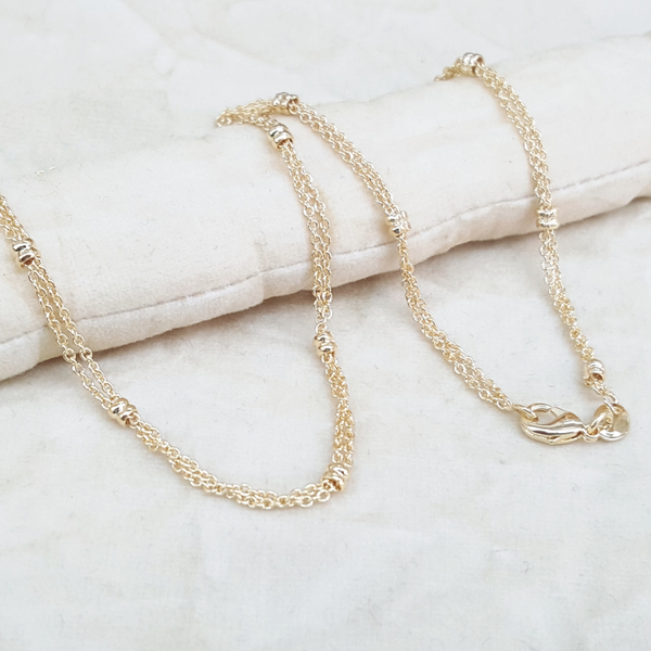 1-1519-1-h2 Gold Overlay Beaded Double Rolo Link Necklace, 3mm, 16"