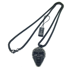 (4-3233-h6) Black Coated Stainless Steel Skull Necklace for Men, 30".