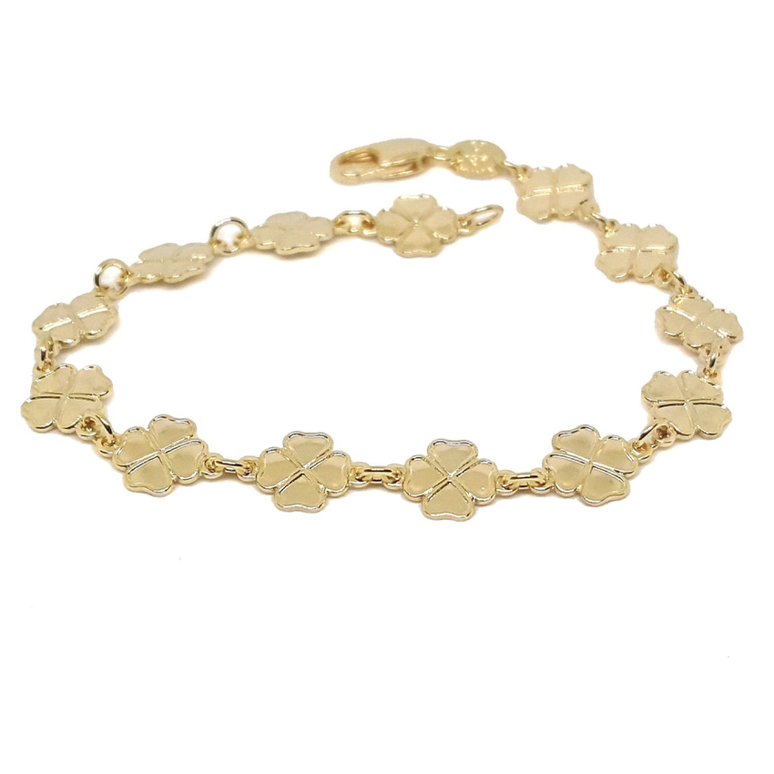 (1-0417-h5) Gold Filled Four Leaf Clover Bracelet, 7-3/4".