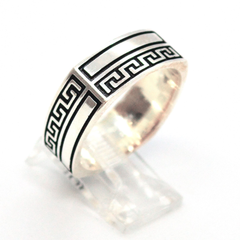(2-5269-h9) Sterling Silver Men's Greek Design Squared Band Ring.