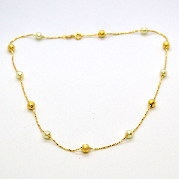 (1-1563-h9) Gold Filled Beaded Pearl Necklace.