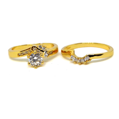 (1-3183-h5) Gold Overlay CZ Wedding Ring Set.