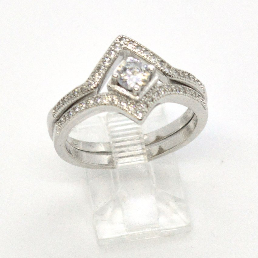 (2-5260-h9-1) Sterling Silver Women's 2pc Engagement Ring.