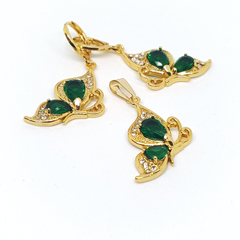 1-6383-h1 Gold Overlay CZ Butterfly Earring and Pendant Set. (5 Colors Available)
