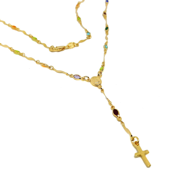 (1-3308-h4) Gold filled Multicolor Rosary Style Necklace, 18"
