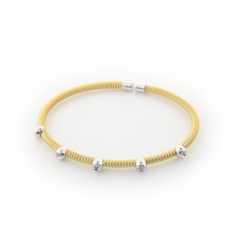 Fronay Co .925 Sterling Silver Five Diamond Twisted Station Bangle dipped in Gold (.07 Carats, Color K-L, Clarity I2-I3)