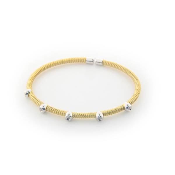 Fronay Co .925 Sterling Silver Five Diamond Twisted Station Bangle dipped in Gold (.07 Carats, Color K-L, Clarity I2-I3)