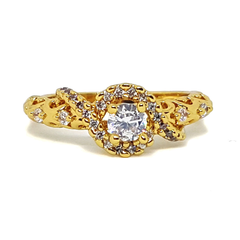 (MRIN-618-H6-5) 18kt Gold Overlay Swirl Design Solitaire Ring.
