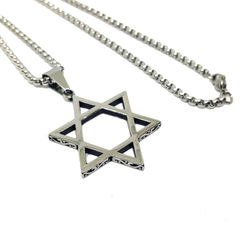 (4-3213-h5) Stainless Steel Star of David Necklace, 24".