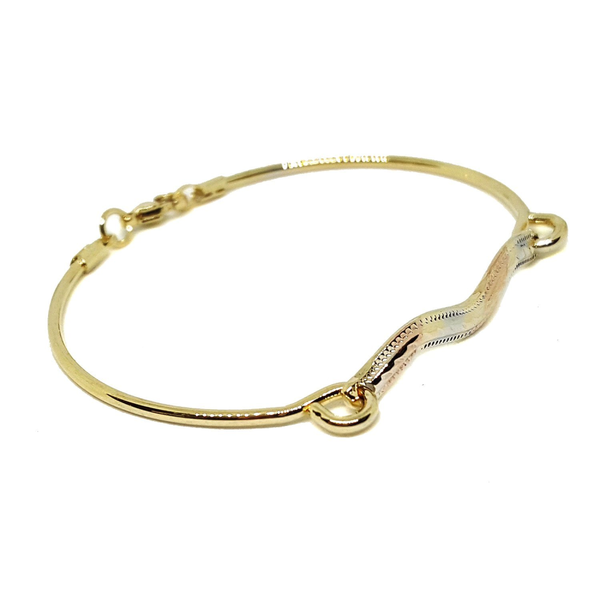 (1-0477-h5) Gold Overlay Three Tone Stackable Bangle Bracelet, 7".