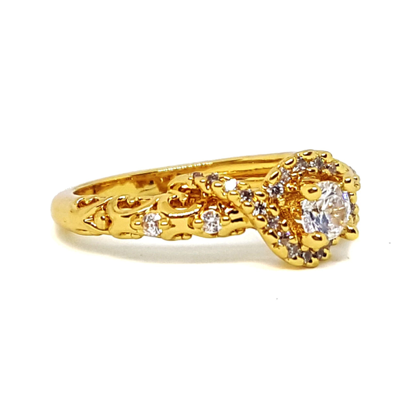 (MRIN-618-H6-5) 18kt Gold Overlay Swirl Design Solitaire Ring.