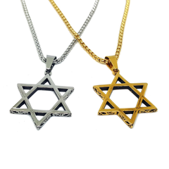 (4-3213-h5) Stainless Steel Star of David Necklace, 24".