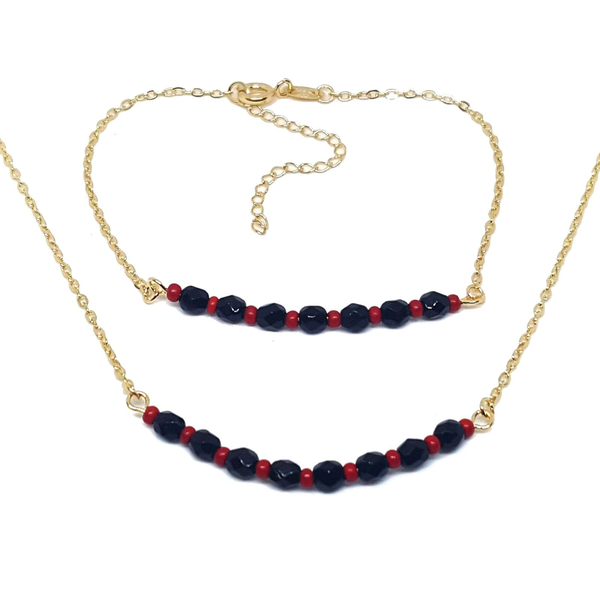 (1-6152-0502-h5) Gold Filled Azabache Necklace and Bracelet Set.