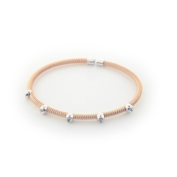 Fronay Co .925 Sterling Silver Five Diamond Twisted Station Bangle dipped in Rose Gold (.07 Carats, Color K-L, Clarity I2-I3)