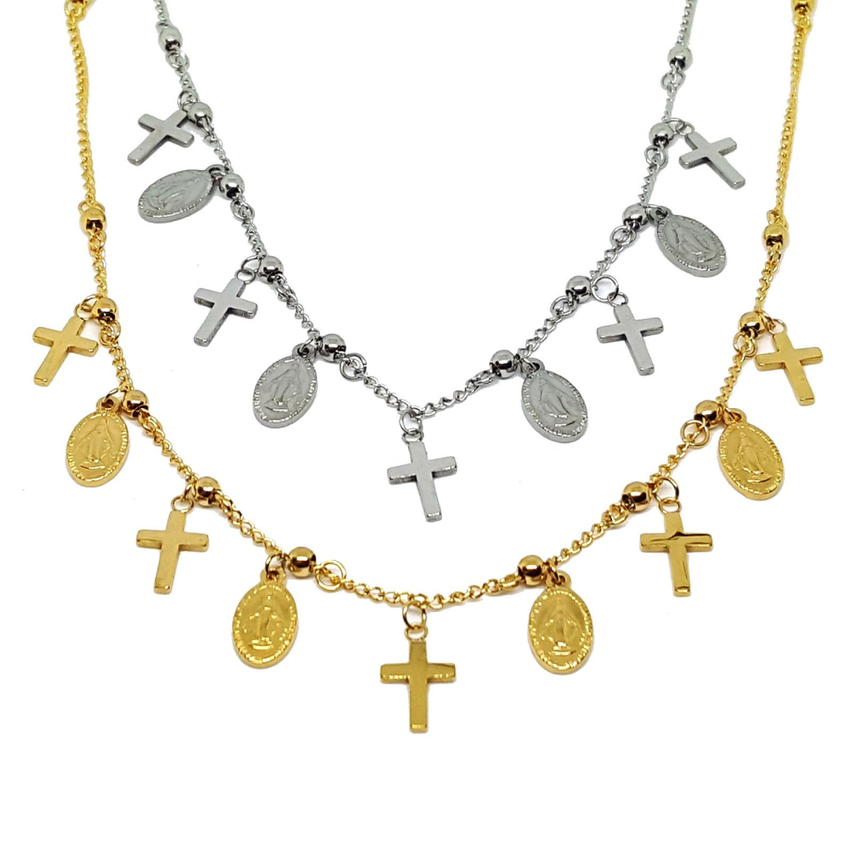 (4-7012-h5) Stainless Steel Religious Necklace, 18".