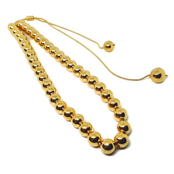 (1-6467-h6) Gold Overlay Beaded Necklace with Adjustable Bolo Tie System.