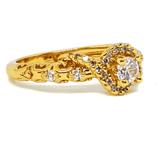 (MRIN-618-H6-5) 18kt Gold Overlay Swirl Design Solitaire Ring.