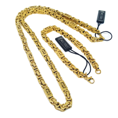 (4-2170-h6) Stainless Steel Byzantine Design Necklace and Bracelet Set for Men.