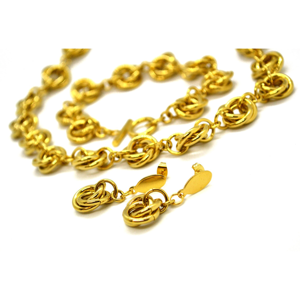 (4-7084-h9) Gold Plated Stainless Steel Triple Rings Design Set.