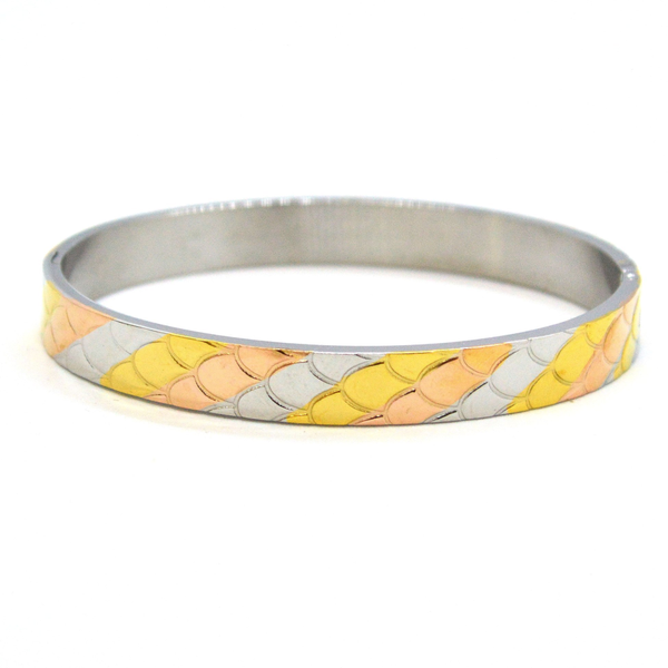 (mban-928-h9-7) Three Tone Stainless Steel Open/Close Bangle.