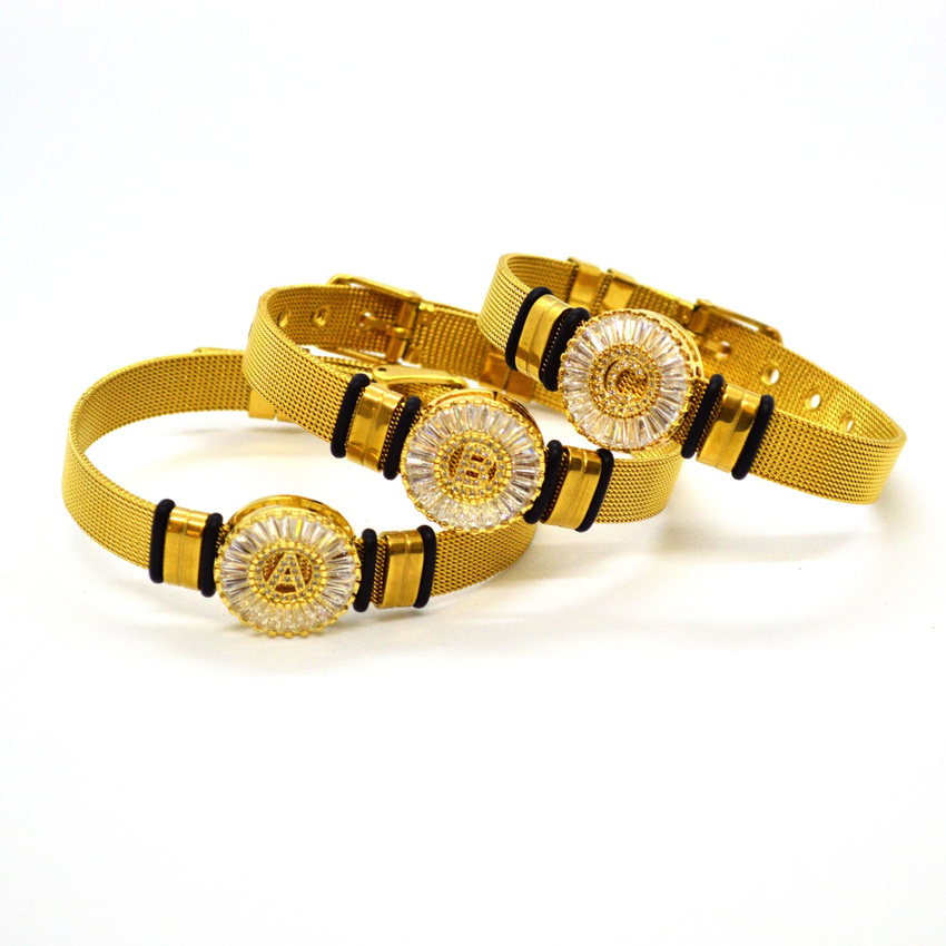 (mbra-1002-h10) Gold Plated Stainless Steel Initials Bracelet.