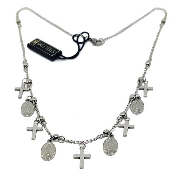 (4-7012-h5) Stainless Steel Religious Necklace, 18".