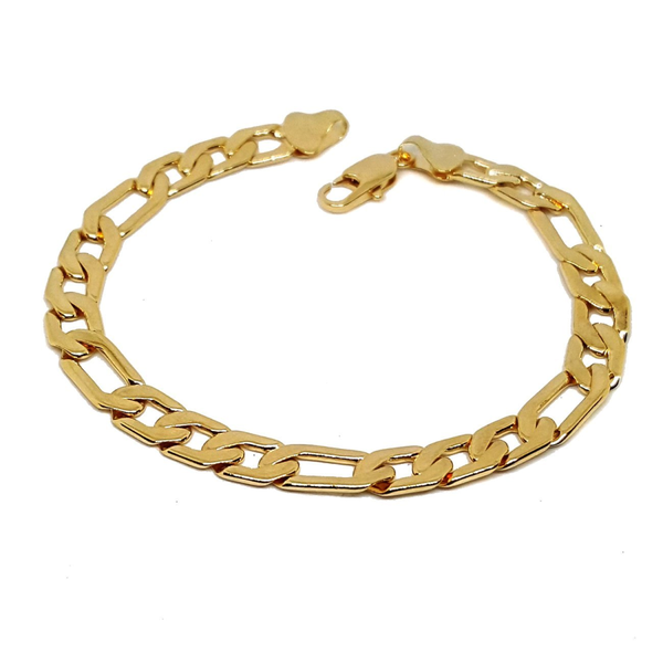 (1-0840-h5) Gold Overlay Flat Figaro Link Bracelet, 8-1/2".