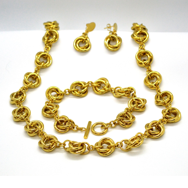 (4-7084-h9) Gold Plated Stainless Steel Triple Rings Design Set.