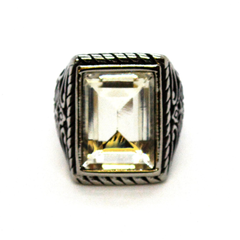 (4-0024-h9) Stainless Steel Large Crystal Ring for Men.