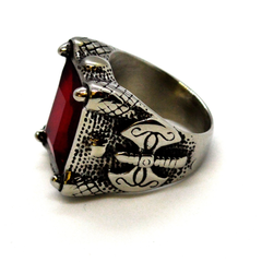 (4-0016-h9) Stainless Steel Large Red Ring for Men.