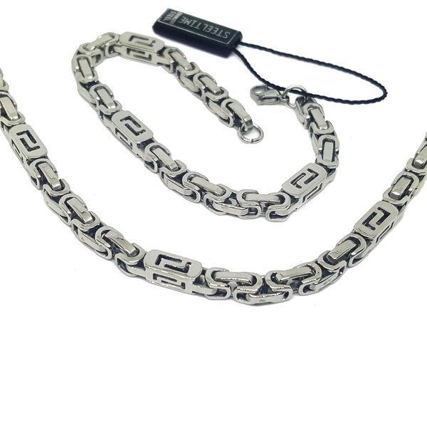 (4-2170-h6) Stainless Steel Byzantine Design Necklace and Bracelet Set for Men.