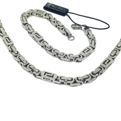 (4-2170-h6) Stainless Steel Byzantine Design Necklace and Bracelet Set for Men.