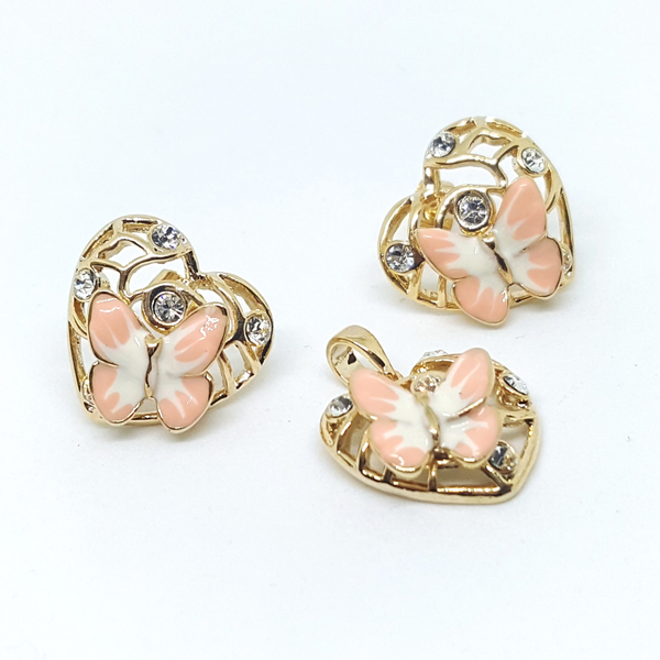 1-6359-h1 Gold Plated Colored Butterfly Earring and Pendant Set. (3 Colors Available)