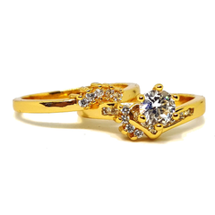 (1-3183-h5) Gold Overlay CZ Wedding Ring Set.