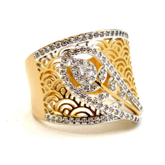 (1-3133-h9) Gold Overlay Two Tone Micro Pave Floral Design Ring.
