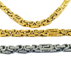 (4-2170-h6) Stainless Steel Byzantine Design Necklace and Bracelet Set for Men.