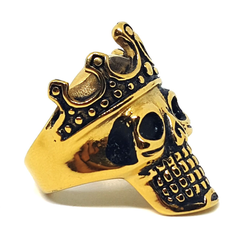 (mrin-504-h5-4) Gold Over Stainless Steel Skull King Ring for Men.