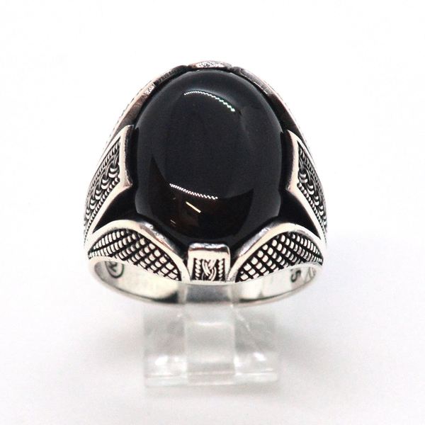 (2-5275-h9) Sterling Silver Men's Oval Black Onyx Ring.