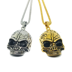 (4-3223-h6) Stainless Steel Large Skull Necklace for Men, 30".