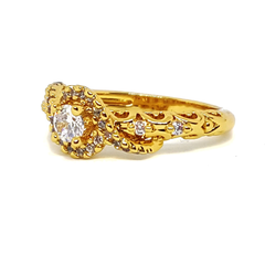 (MRIN-618-H6-5) 18kt Gold Overlay Swirl Design Solitaire Ring.