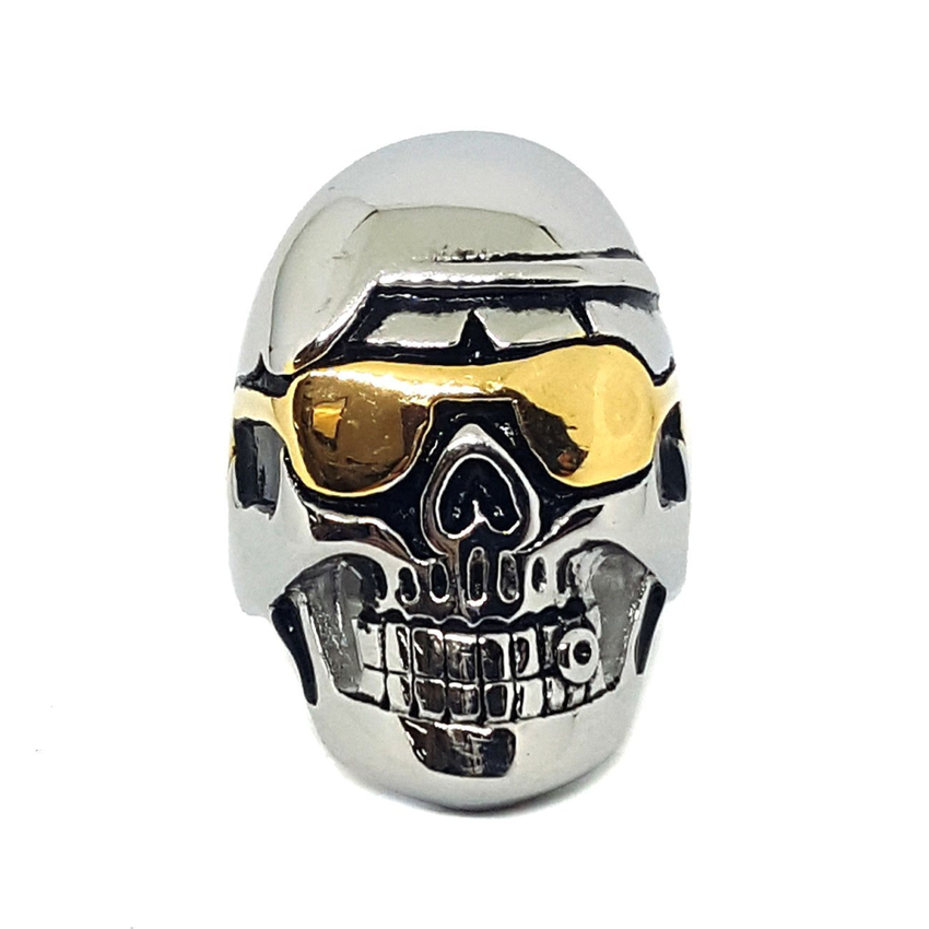 (mrin-504-h5-3) Stainless Steel Two Tone Skull Ring for Men.