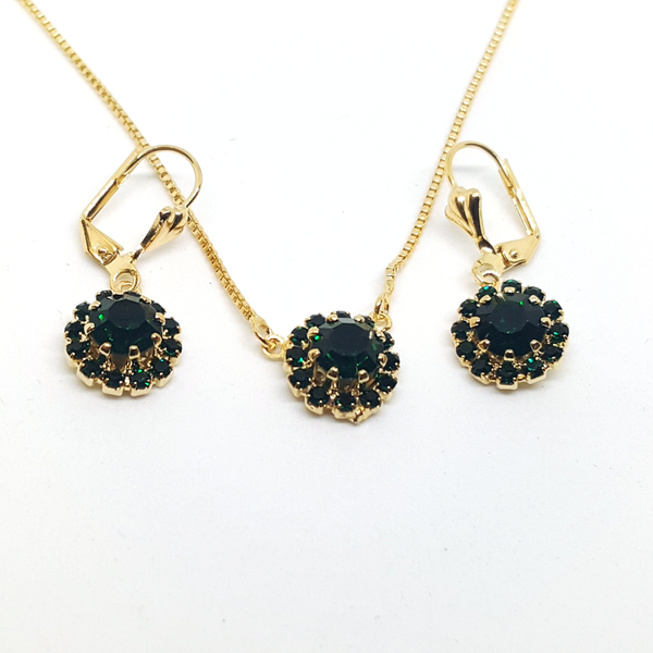 1-6327-h1 Gold Overlay Flower Crystal Earring and Necklace Set. (4 Colors Available)